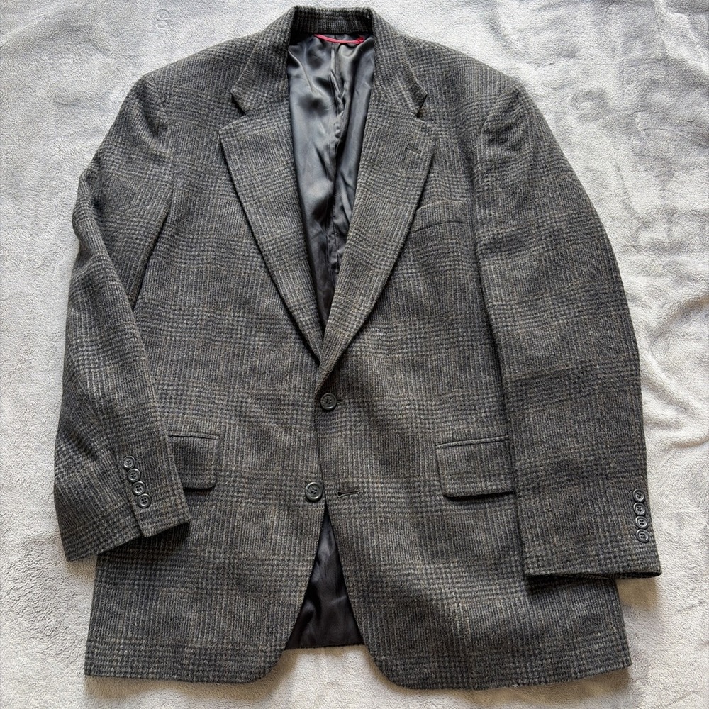 Jos A Bank Sport‎ Coat Mens 41R Gray Glen Plaid 100% Camel Hair Made USA Kent